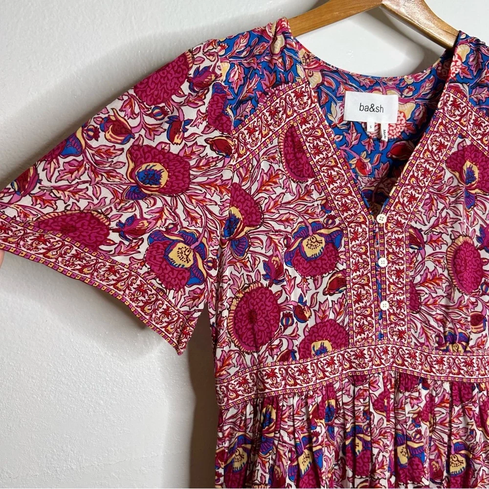 Ba&sh Valia Floral Pink Multicolor Bright Printed Mini Dress Size Small - Picture 4 of 13